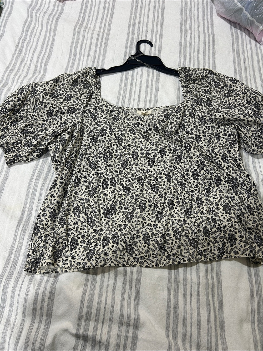 a.n.a Cream Blouse with Black Floral Print